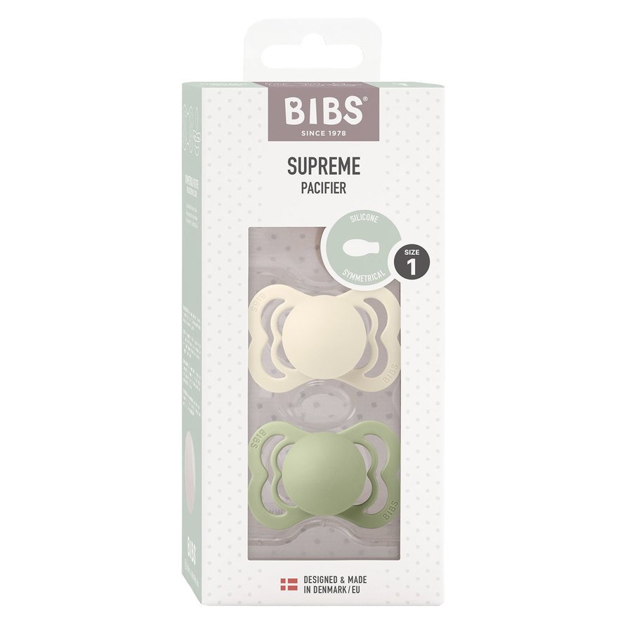 BIBS Pacifier Supreme Silicone Ivory/Sage Size 1 2pcs