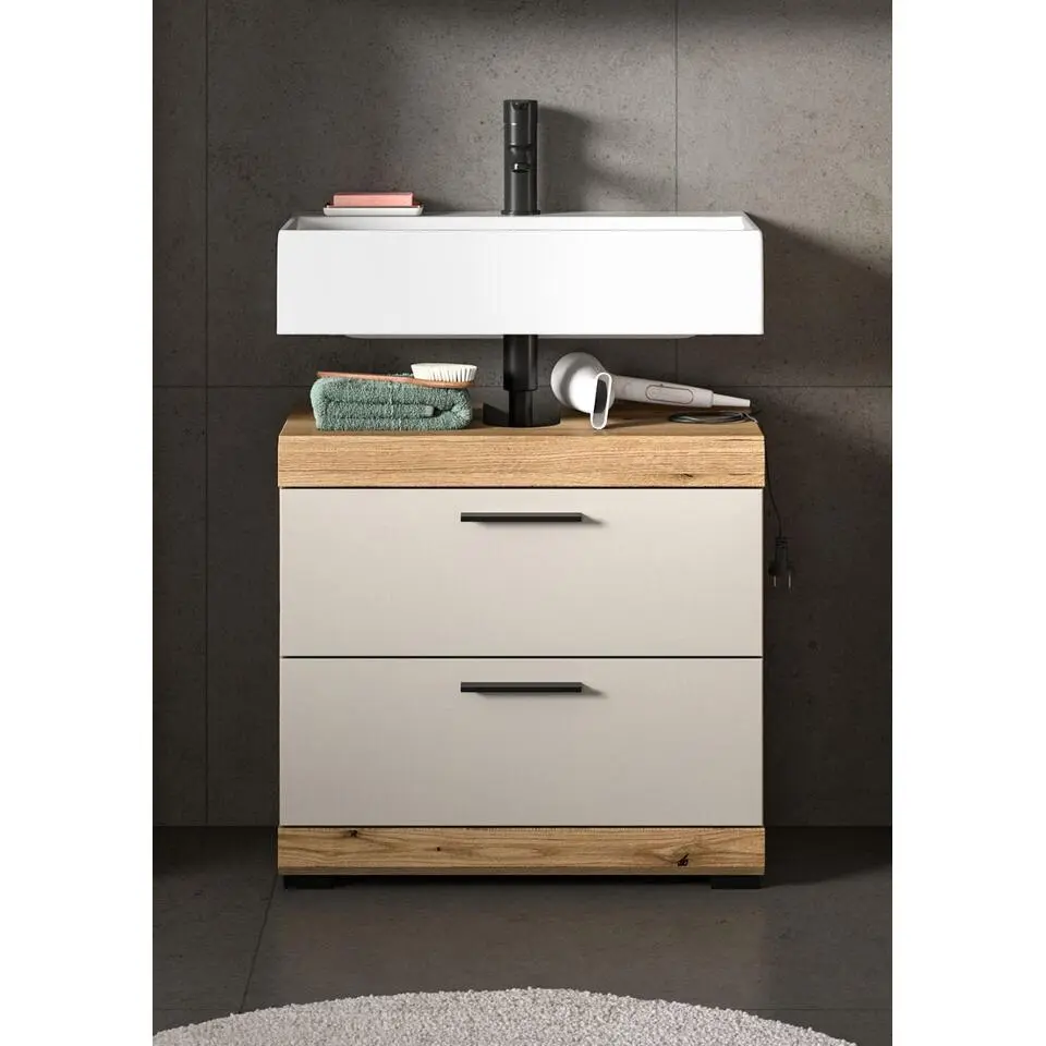 Hioshop Scout wastafel 2 lades kasjmier decor mat- eiken decor