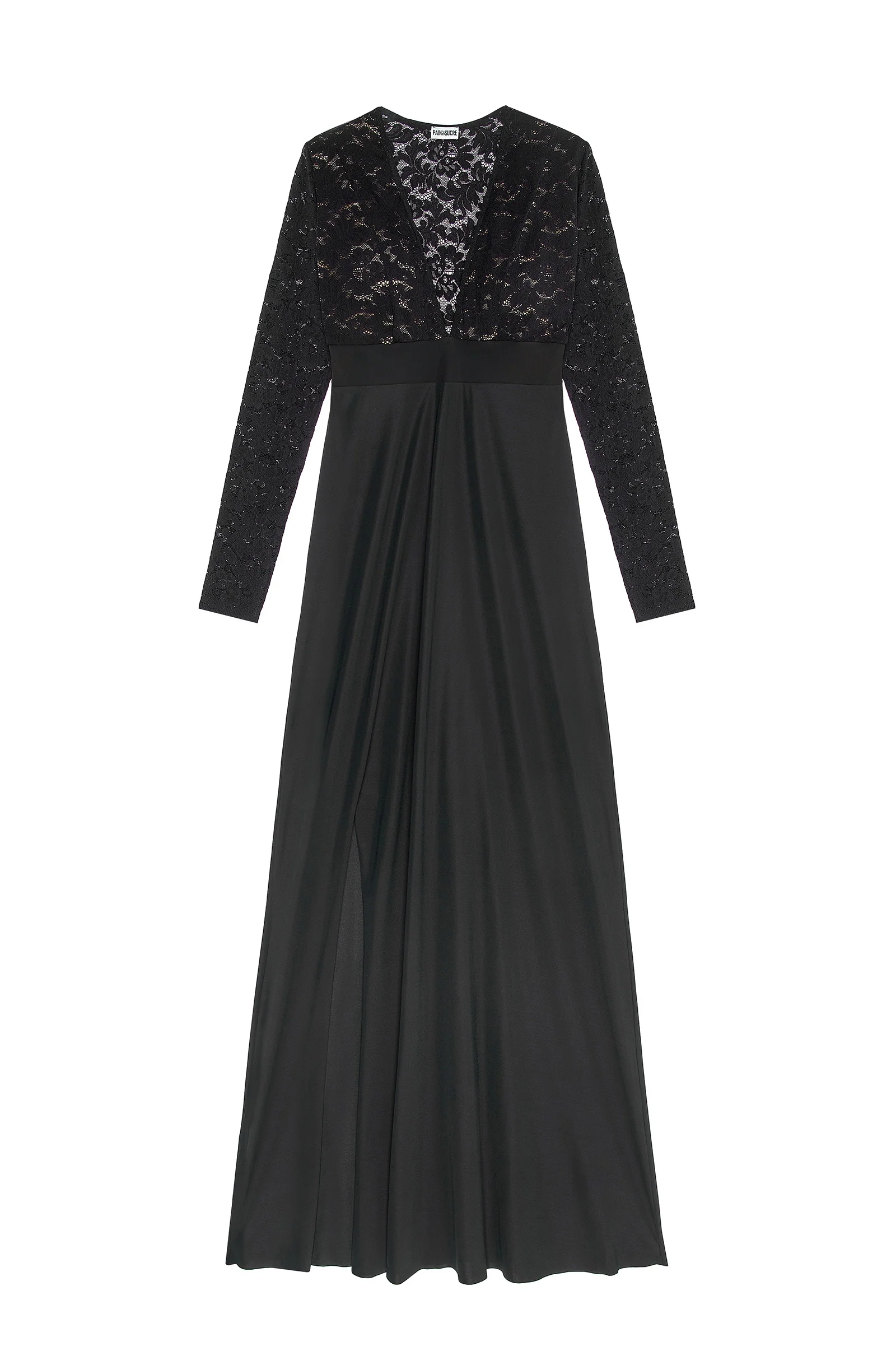 rivia Robe longue noire bi-matière en dentelle et voile Noir