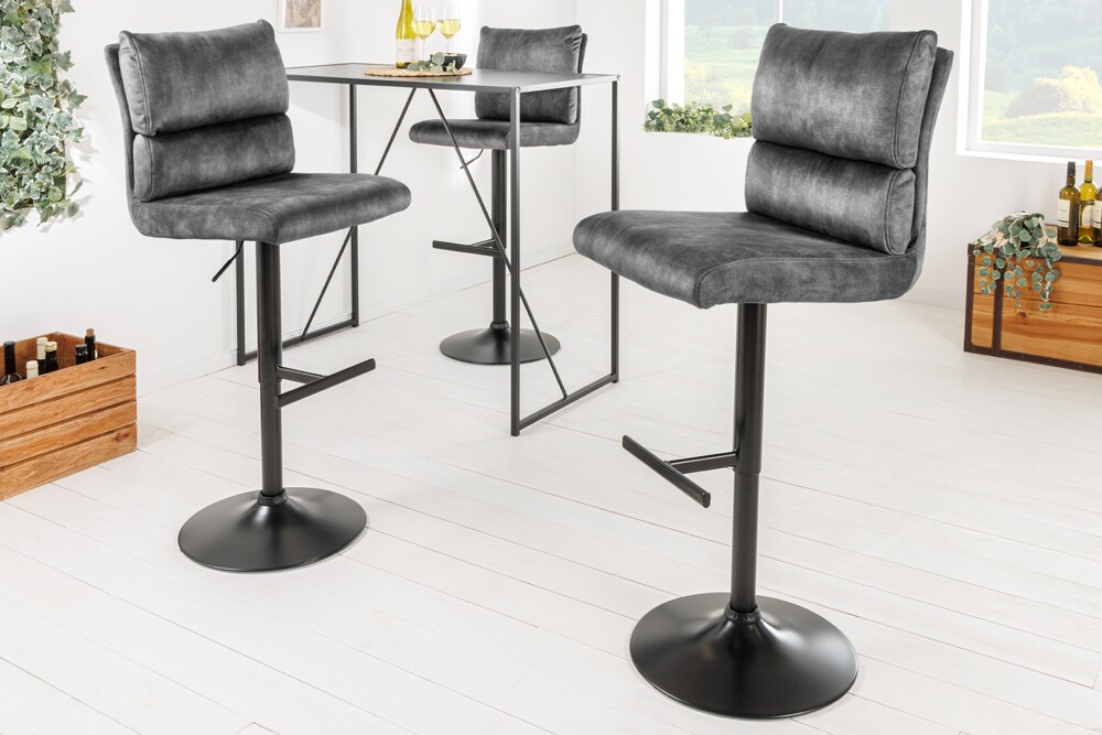 riess-ambiente Barhocker COMFORT - höhenverstellbar dunkelgrau Samt schwenkbar Barstuhl Fußablage