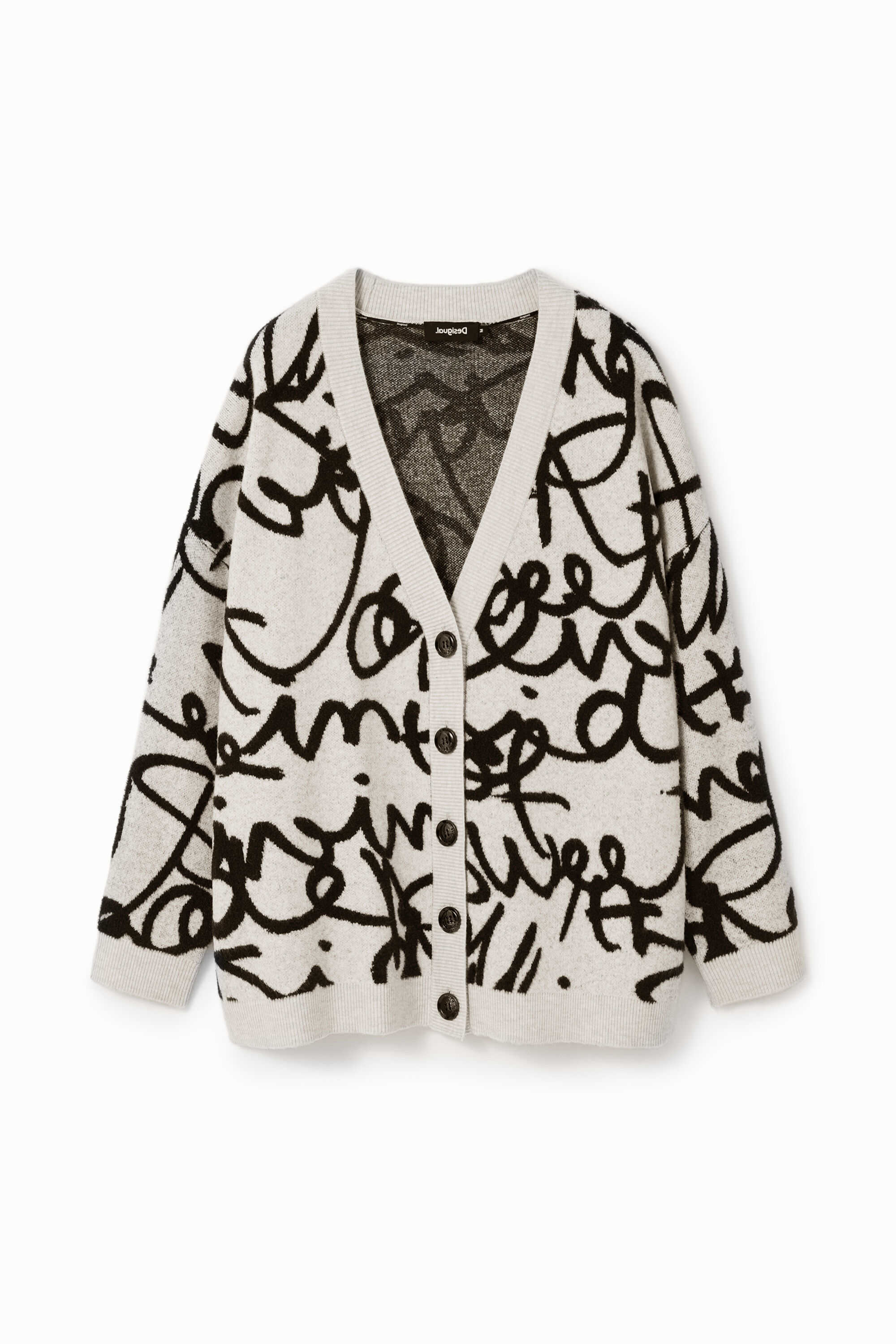 Cardigã oversized com mensagens