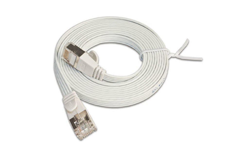Slimpatchkabel RJ-45 - RJ-45, Cat 6, STP, 1 m, WeissGeschirmtes Twisted-Pair-Kabel (STP) mit Klinkenschutz