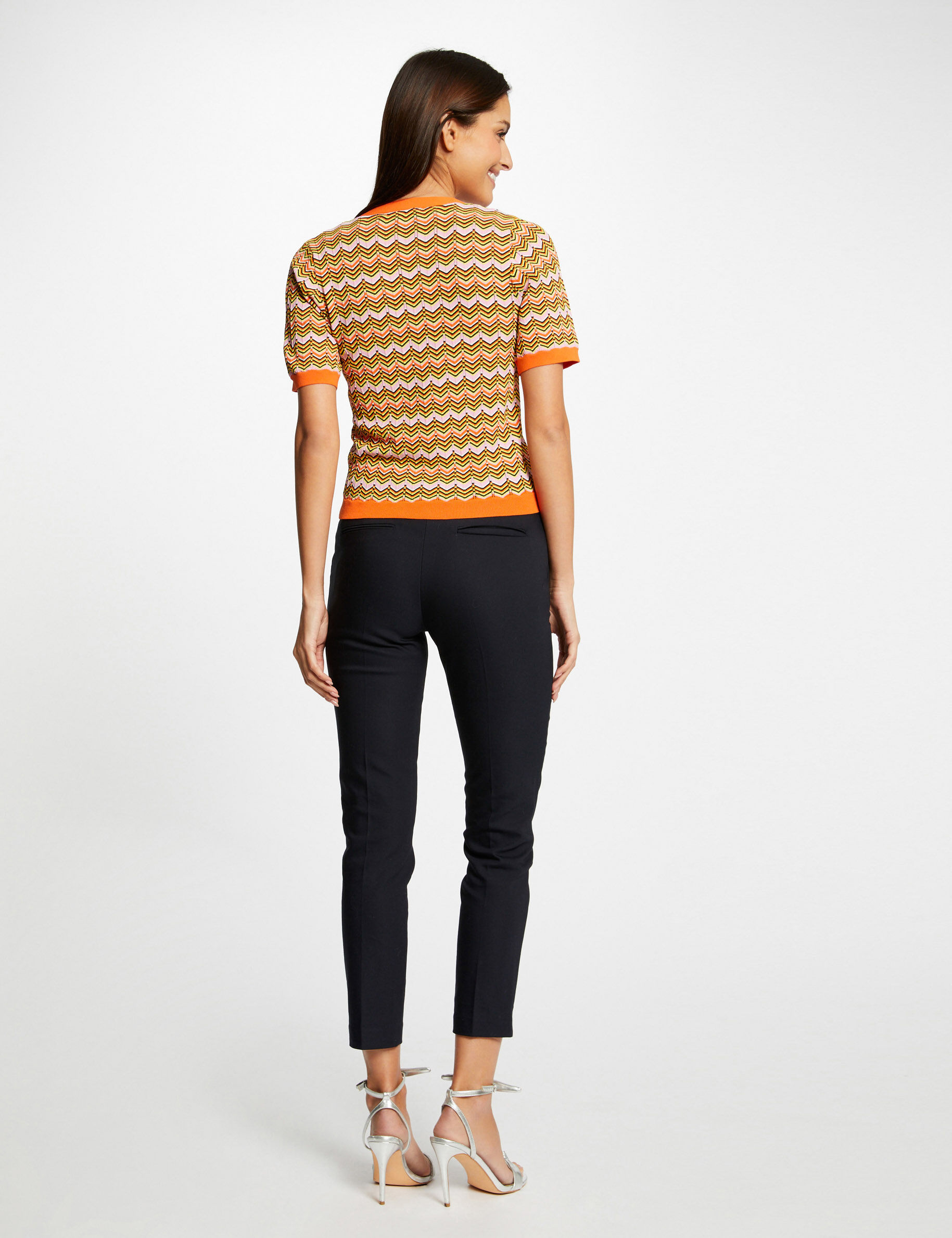 Pull manches courtes imprimé chevron orange femme - orange