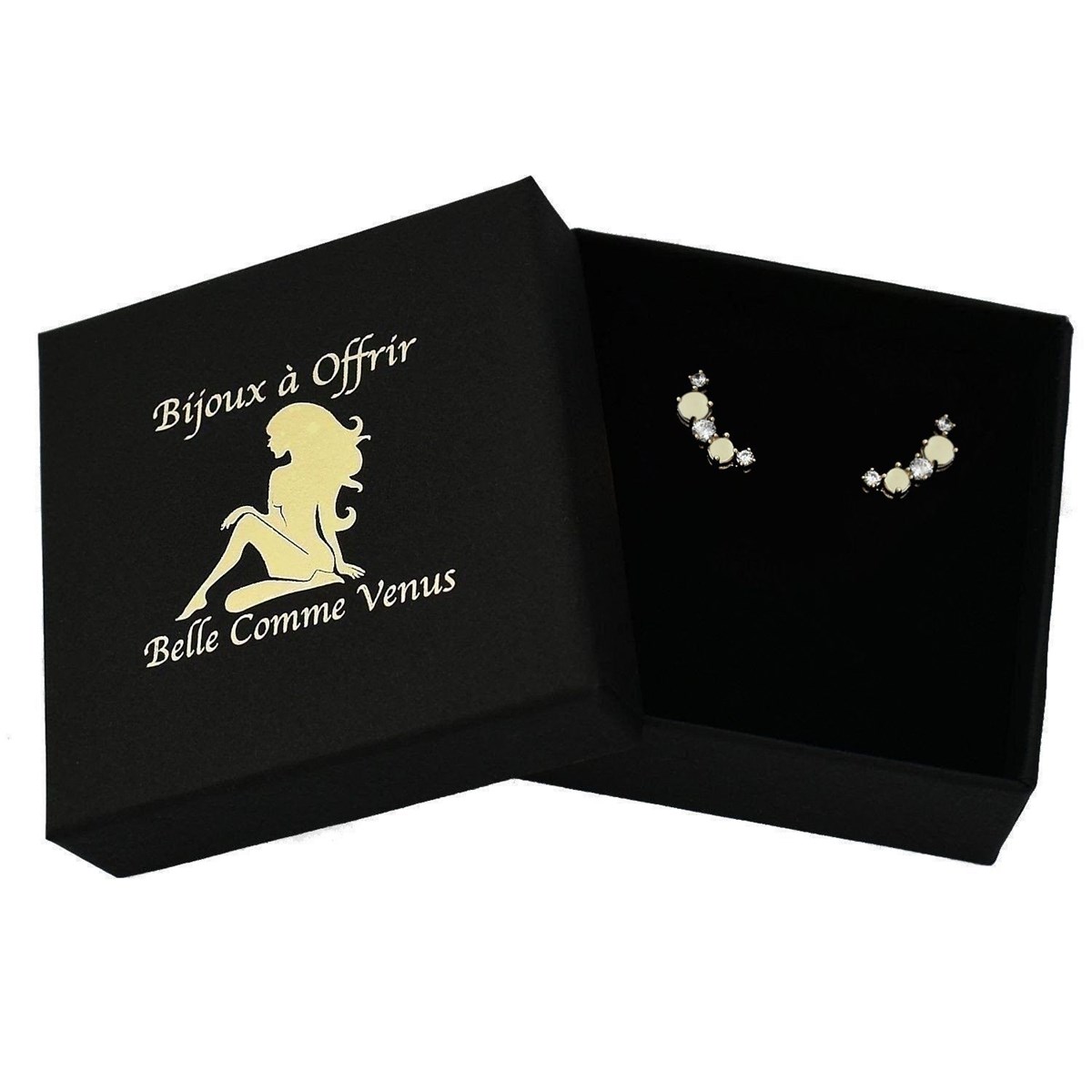 Boucles d'oreilles grimpantes contour de lobe pierres de lune et oxydes de zirconium Plaqué OR 750 3 microns