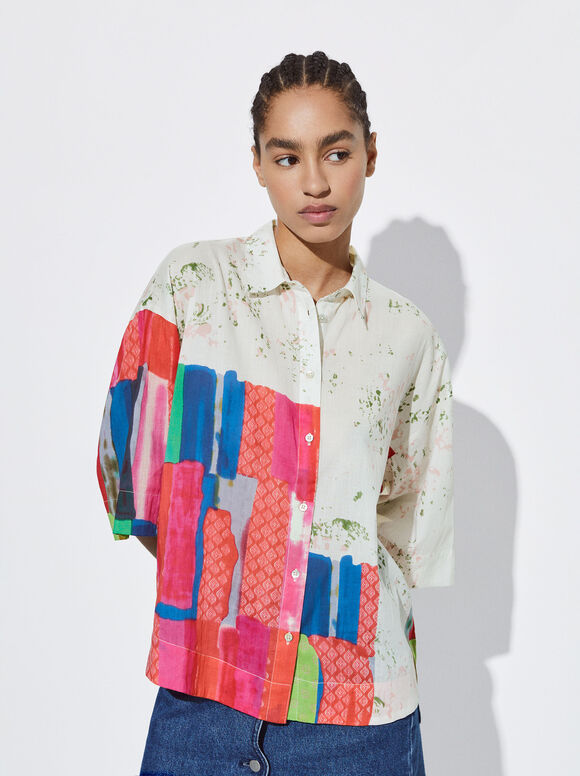 Camisa de algodão estampada - Multicor