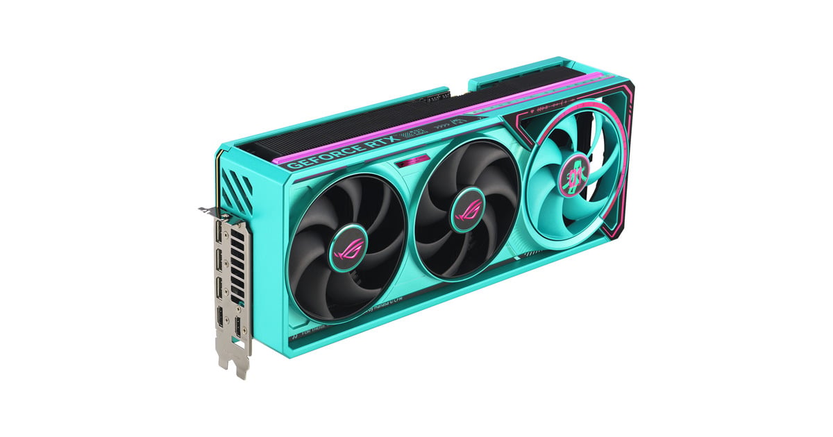 ASUSGeForce RTX 5080 ROG ASTRAL GAMING OC Hatsune Miku Edition grafische kaart  (Turquoise, DLSS 4, 3x DisplayPort, 2x HDMI 2.1)