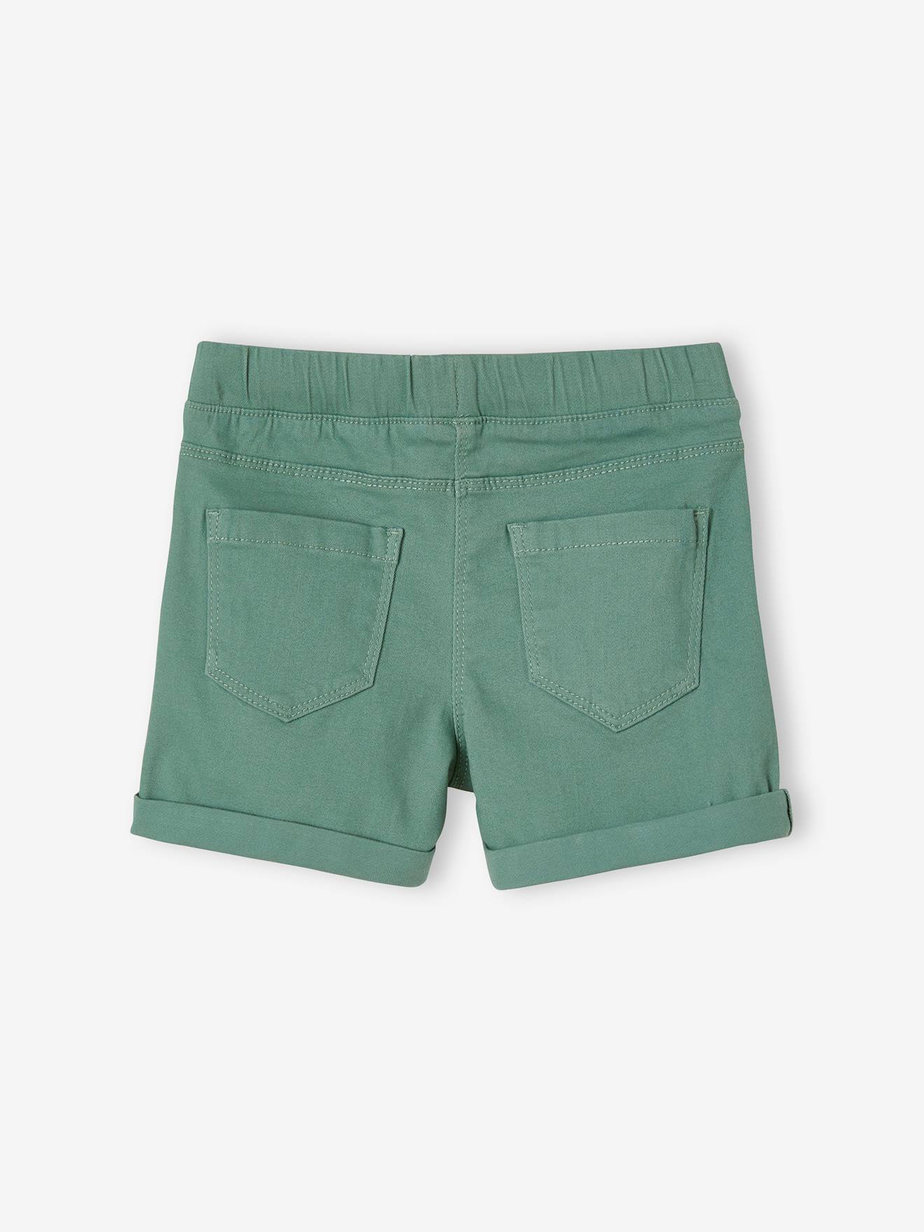 Calça legging curta com acabamento em macramê, para meninas, verde claro liso