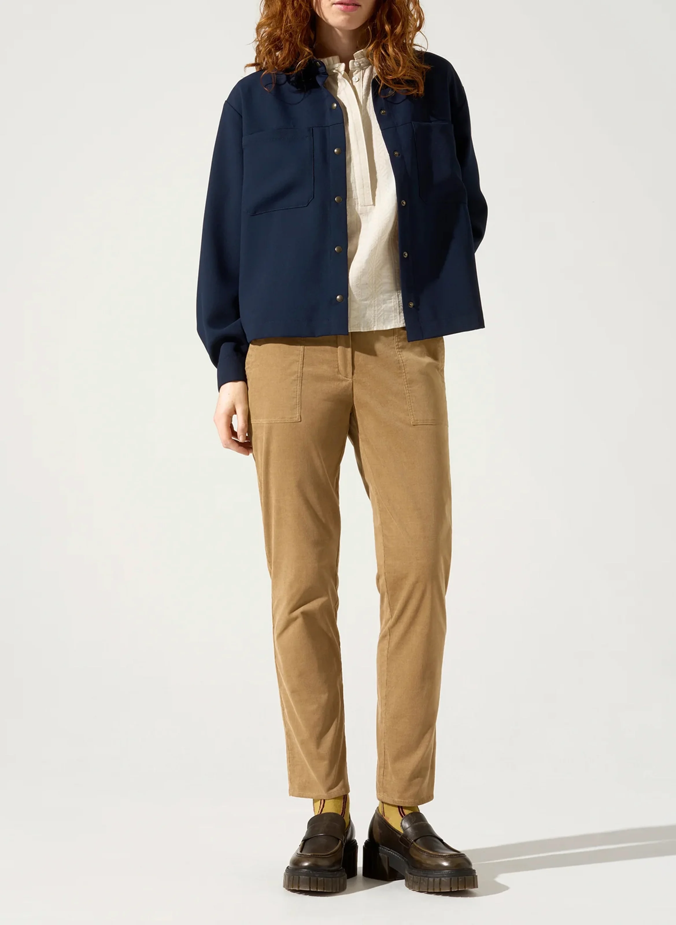 MILA - Pantalon droit en coton mélangé | Marron