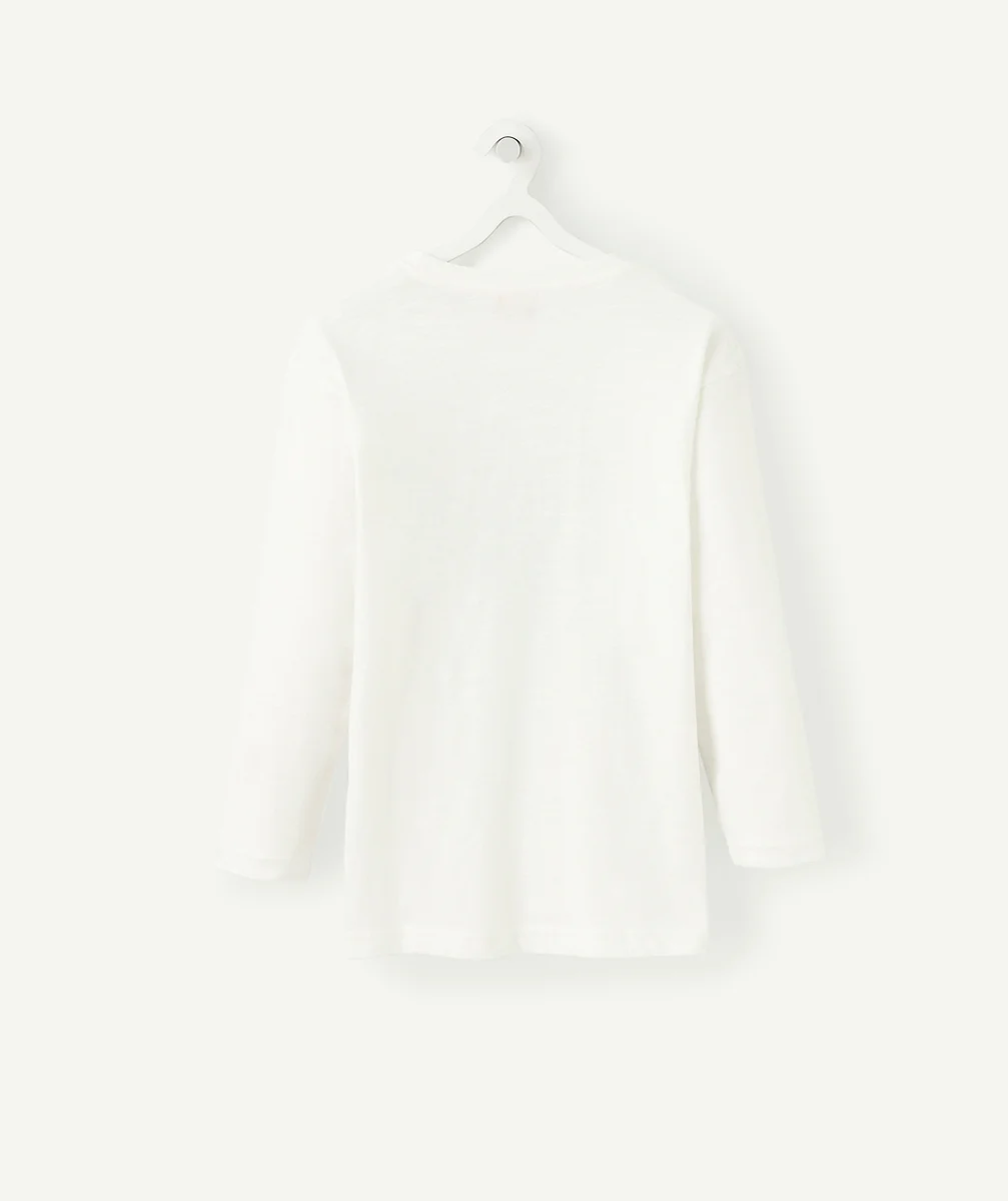 T-SHIRT GARÇON BLANC EN COTON BIO AVEC MESSAGE THÈME HAWAÏEN