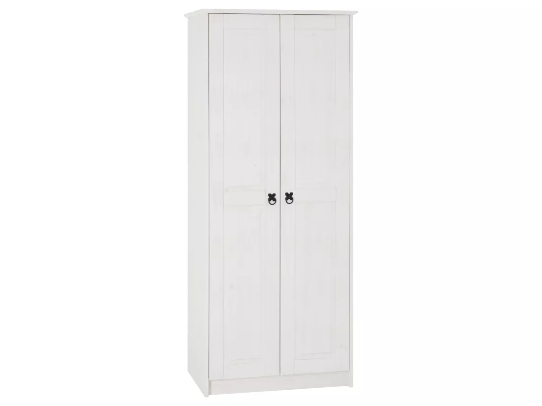 Armoire RESIDENCIA en pin lasuré blanc, penderie pour vêtements style mexicain avec 2 portes