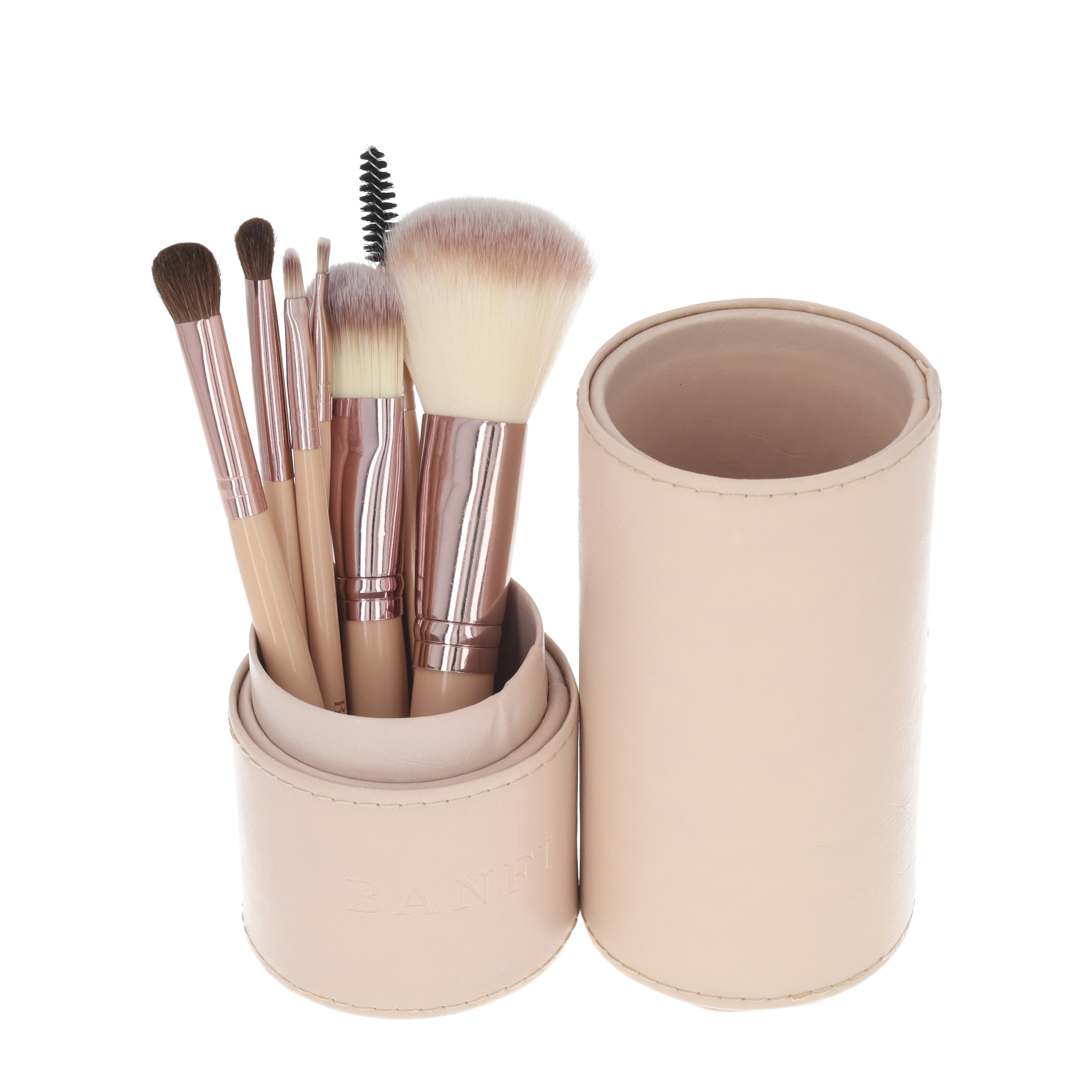 (7-tlg. Set) Beauty Make Up Puder Pinsel mit Aufbewahrungsbox - Rosa