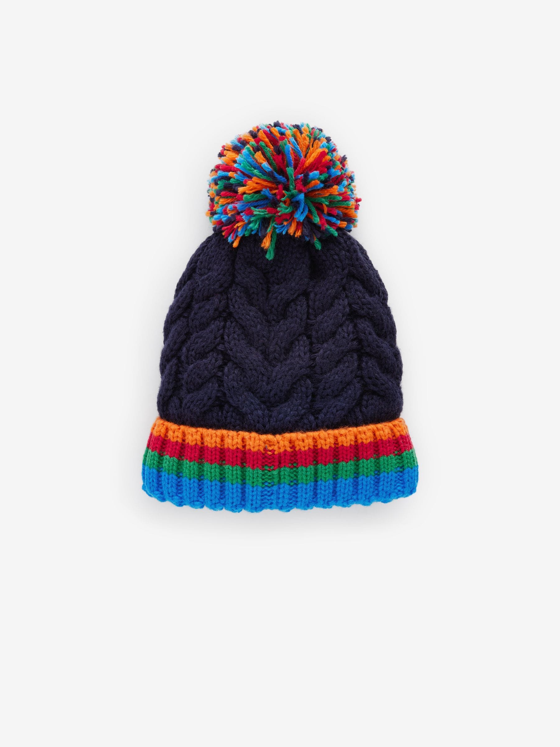 Marineblauw regenboog geribbeld - Beanie-muts met pompon (3mnd-16jr)