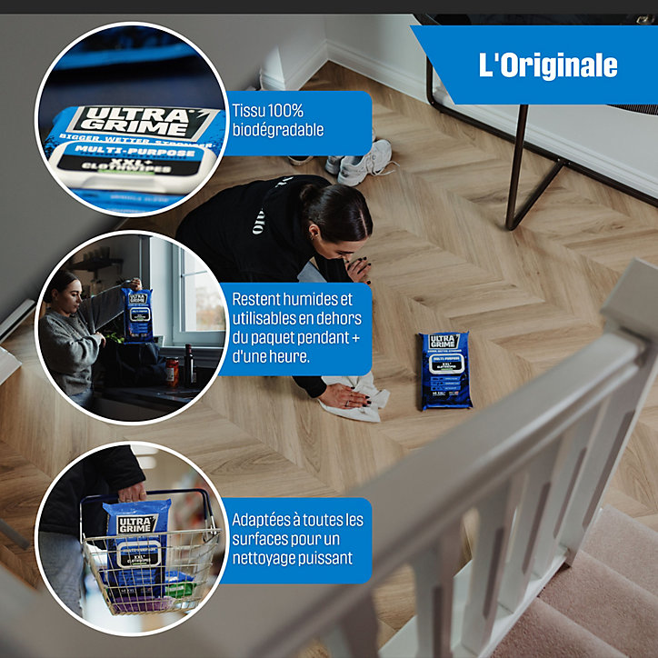 40 lingettes multi-usages premium XXL UltraGrime L.38 x l.25 cm