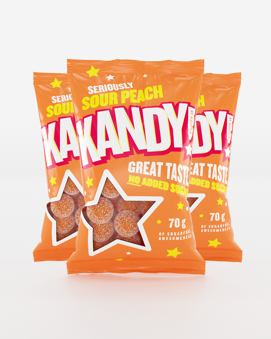 KANDY! Sour Peach 3x70g - Sukkerfritt godteri