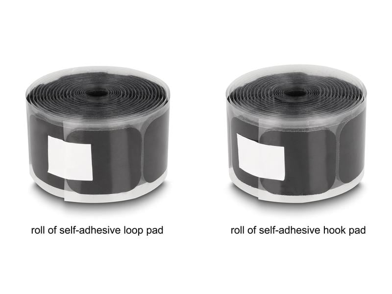 Delock Klettpad auf Rolle selbstklebend Schwarz, 5 m Delock Klettpad auf Rolle selbstklebend mit Haft- und Flauschpad 45 x 50 mm – Länge 5 m schwarz