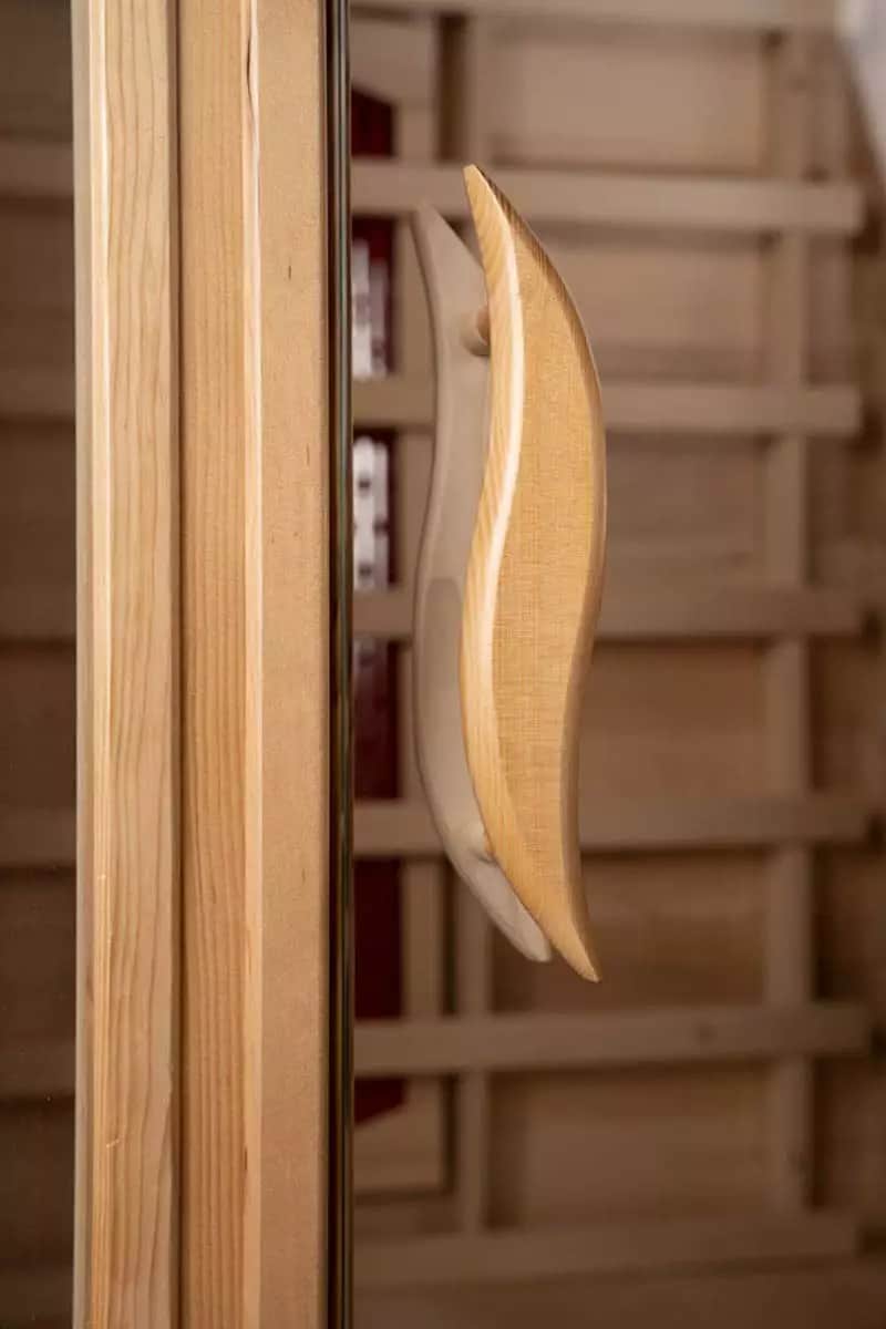 PureHaven Infrarotkabine 90x90x190 cm aus Pacific Coast Hemlock-Holz Bluetooth-Soundsystem Timer Lichttherapie in 4 Farben digitale Steuerung