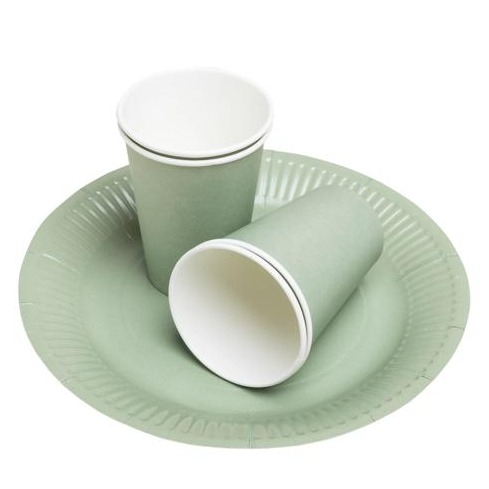 (20er Set) Ø23cm Pappteller Einweg Papier Teller Party Geschirr Tisch Deko (79220I) - Olivgrün