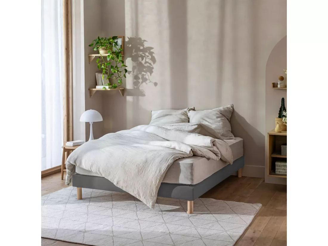 Cache-sommier coton jersey anthracite 140x190 à 150x200