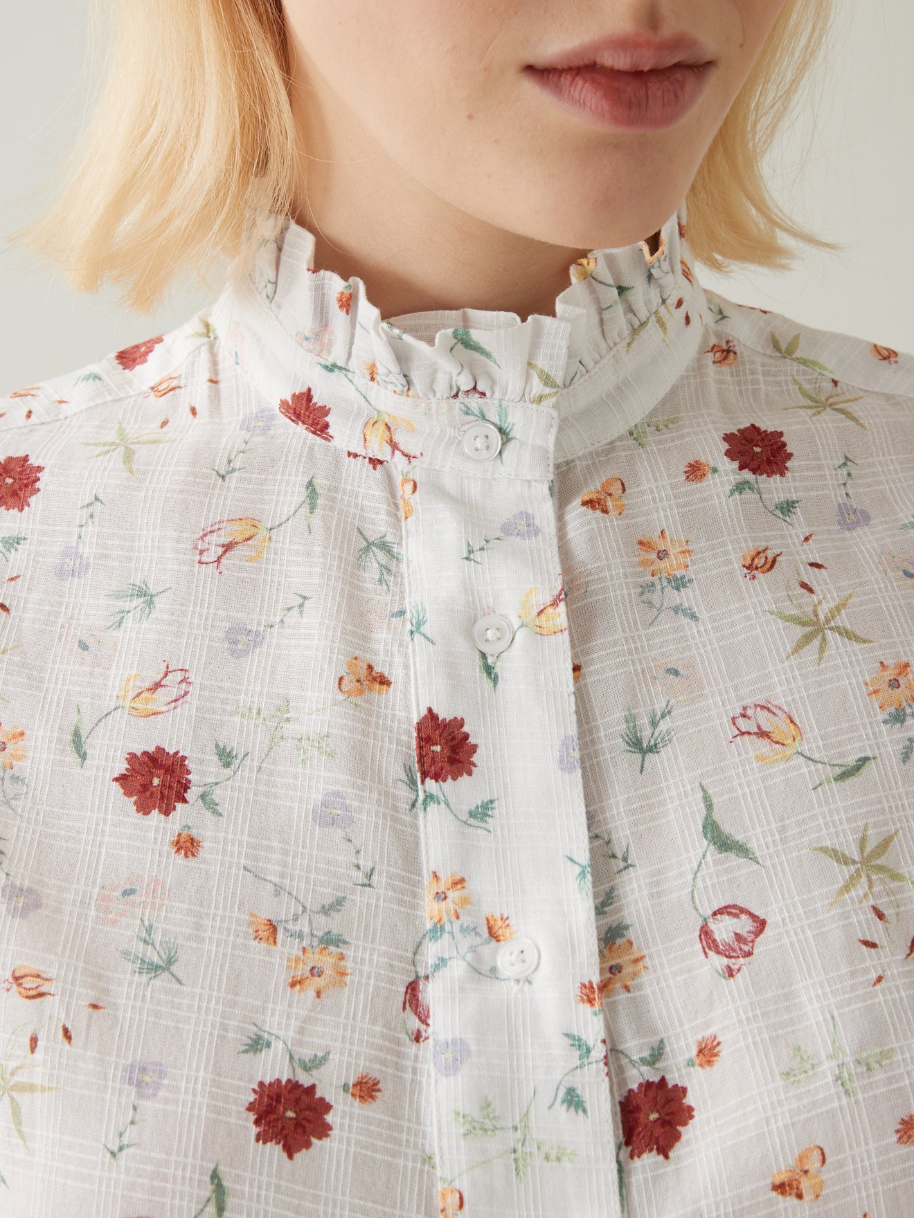 Chemise col froufrou femme imprimé Herbarium