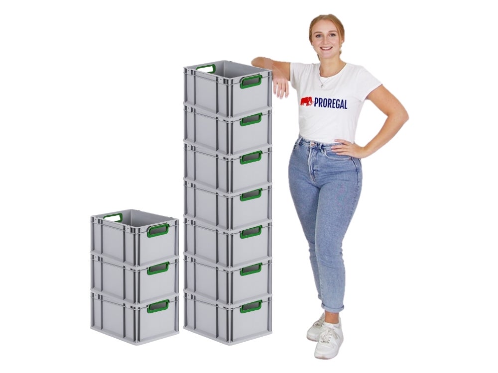 PROREGAL Eurobox Nextgen Kleur HxBxD 22 x 30 x 40 cm 20 liter Handgrepen Groen Open gladde bodem Euro container transportbox