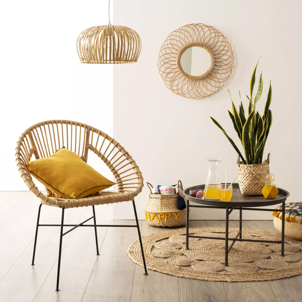 Tapis de salon jute rond (120 cm) Vent Beige naturel