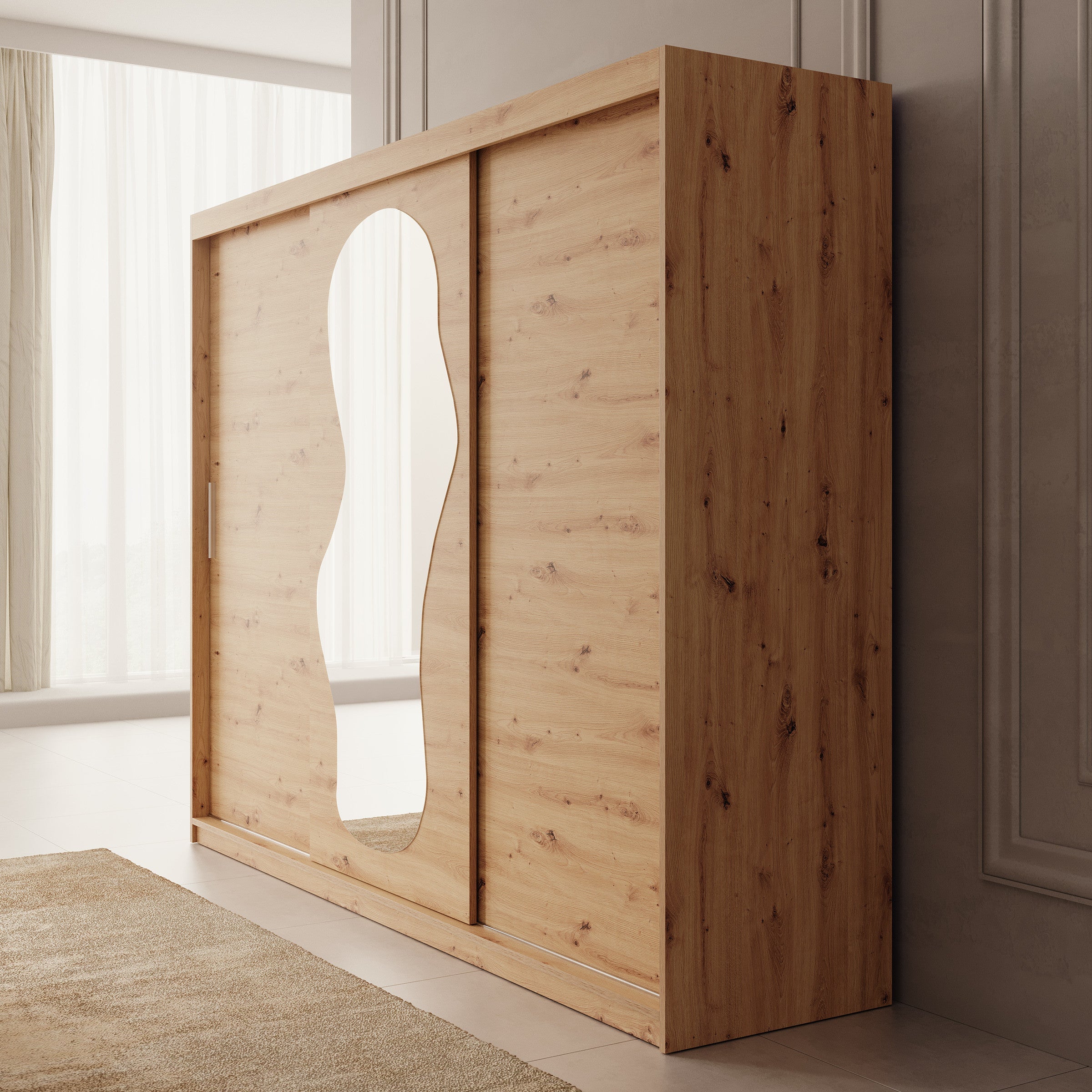 Meubella - Kledingkast Ulysses - Eiken - 250 cm - Met spiegel
