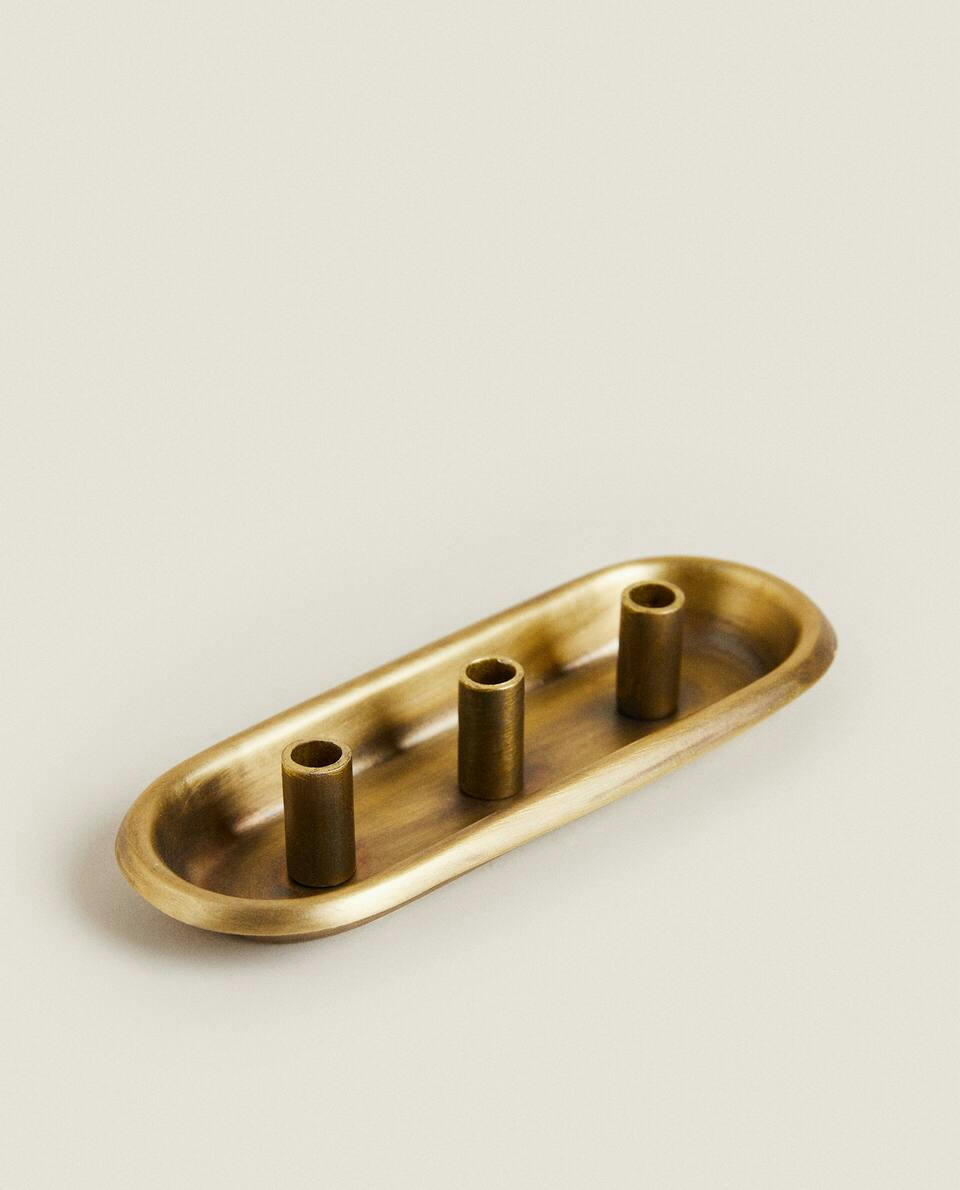SUPORTE TRIPLO DE METAL PARA VELA DE CHÁ