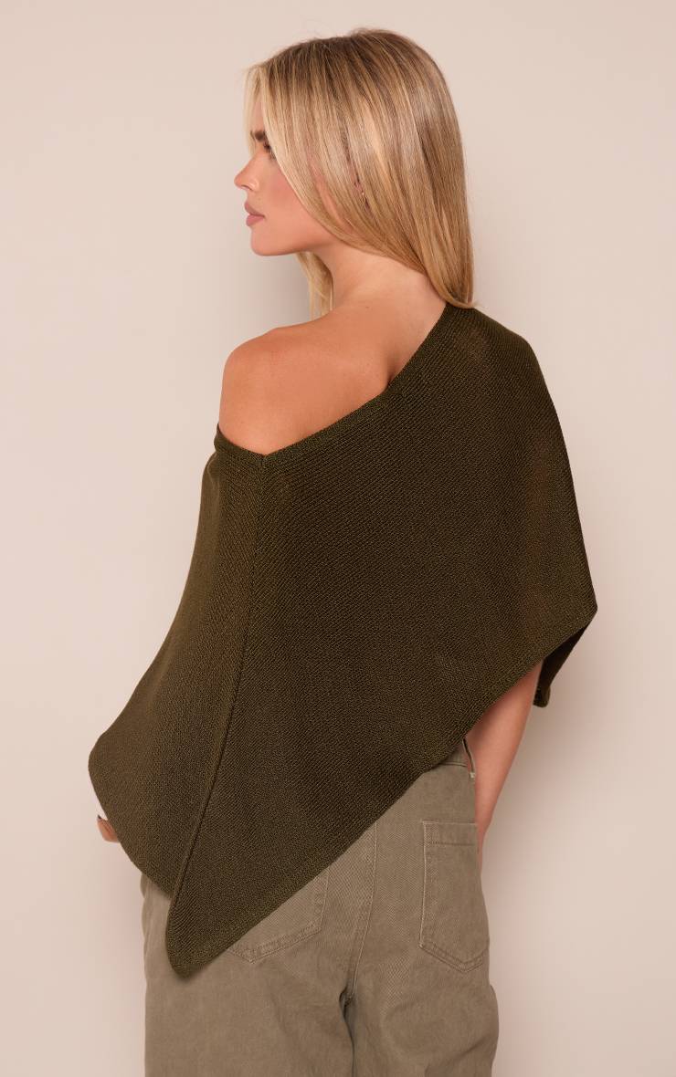 Kaki Haut Cape Asymétrique Épaule Dénudée En Maille Petite Dark