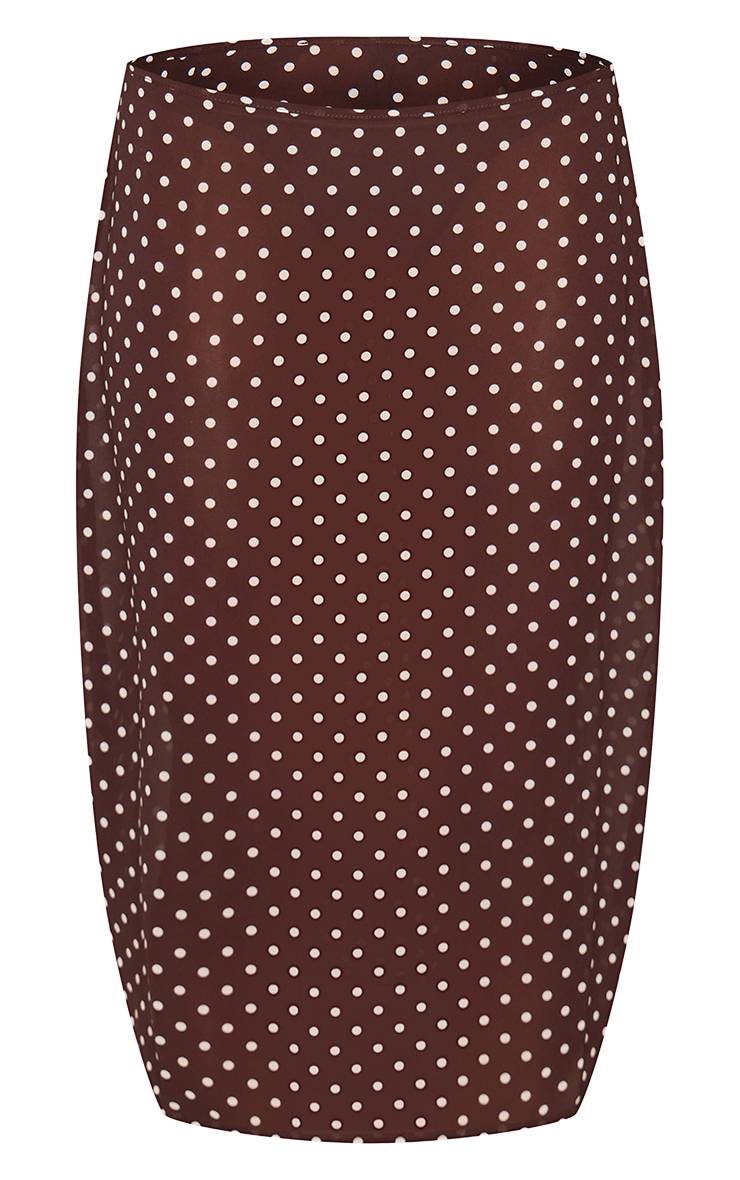 Marron Jupe Midi Co-ord En Mousseline Transparente À Pois