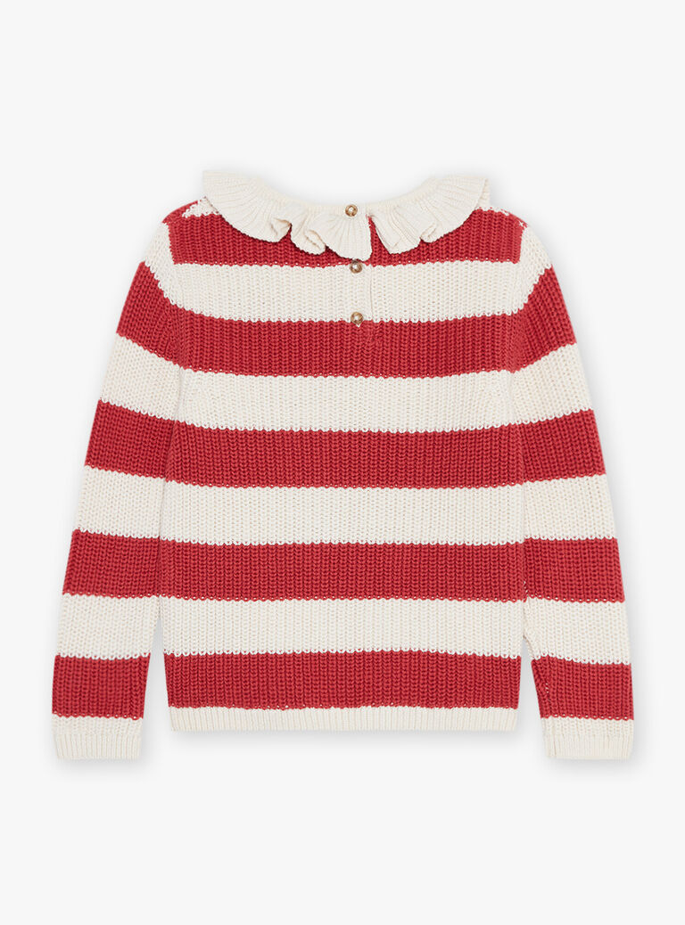Pull écru à collerette avec rayures rouges