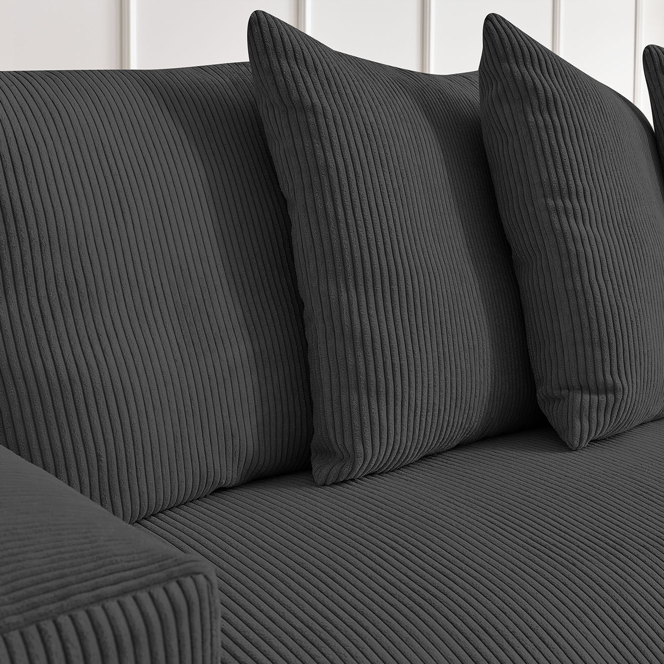 Bobochic Canapé d'angle réversible ultra moelleux voltaire velours côtelé gris foncé - 310x174x75 cm