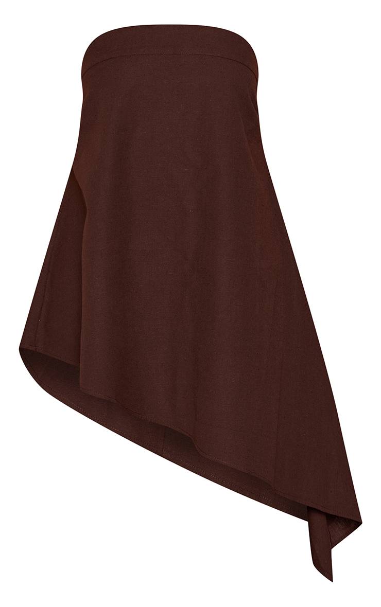 Chocolat Haut Long Fluide Asymétrique À Bandeau Aspect Lin