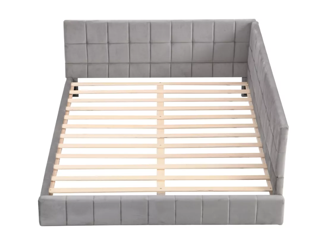 Lit gigogne capitonné 140x200cm, canapé-lit, sommier à lattes, lit adulte, velours, Gris