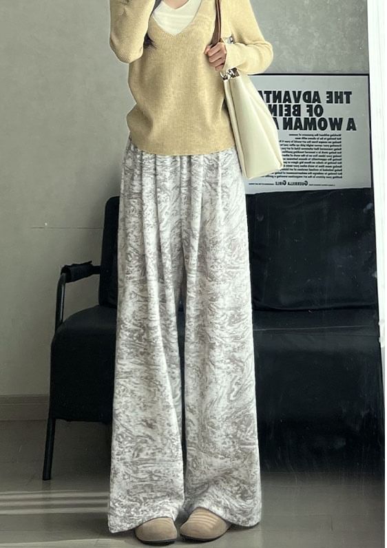 evanesce - Inkt schilderij print hoge taille elastische taille wijde pijpen joggingbroek