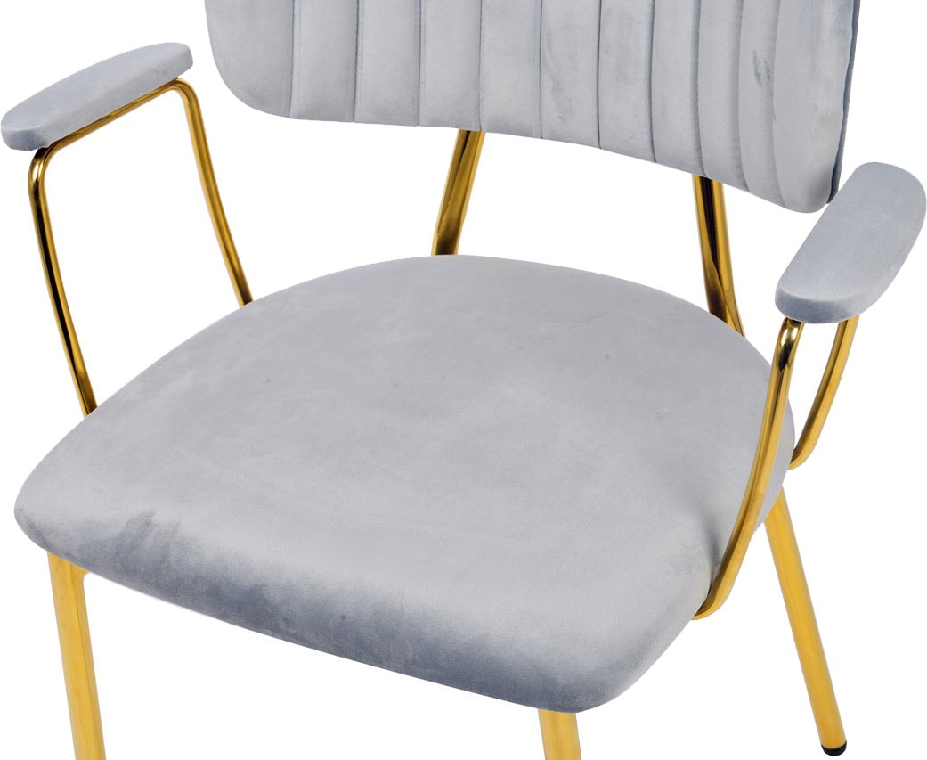 Kayoom Polsterstuhl »Stuhl Giselle 225 2er-Set, Gestell aus Edelstahl« (Set) 2 Stk.mit Armlehnen, goldenes Gestell aus Edelstahl, Samtbezug, Ziernähte