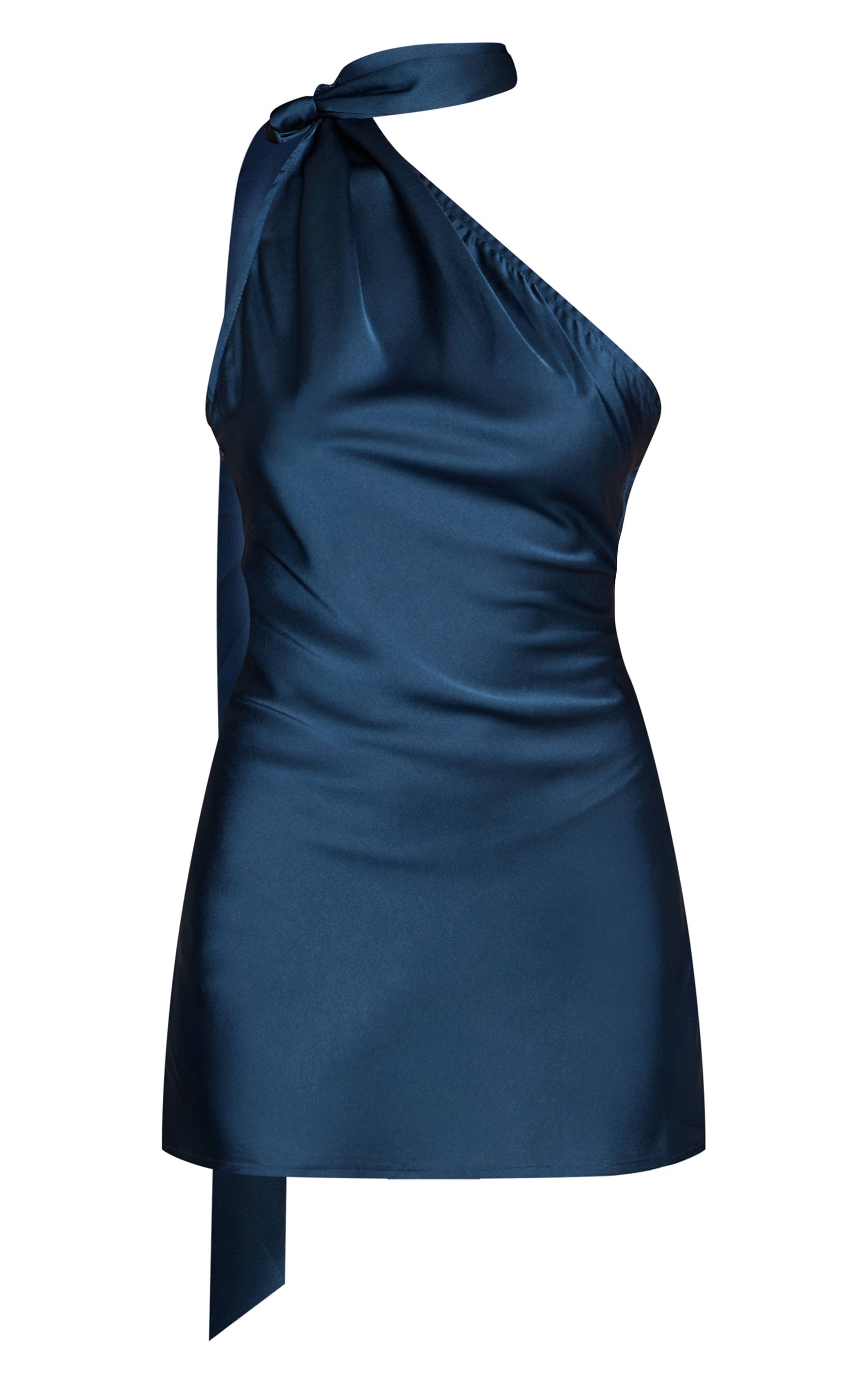 Bleu Marine Robe Moulante À Détail Foulard En Satin Imprimé Fleuri