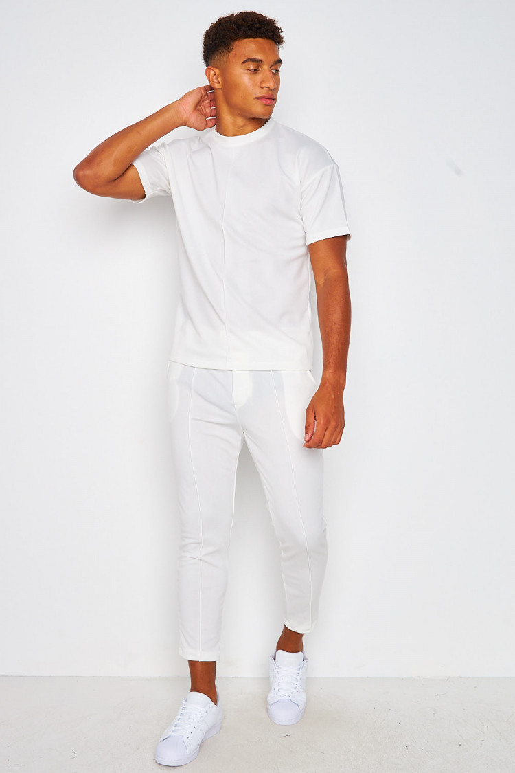 Ensemble blanc couture marquée t-shirt + pantalon