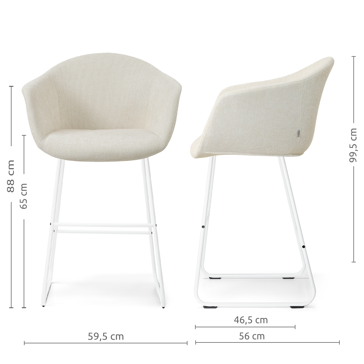 Barkruk Nino-Otis H65 cm wit onderstel cottonbeige