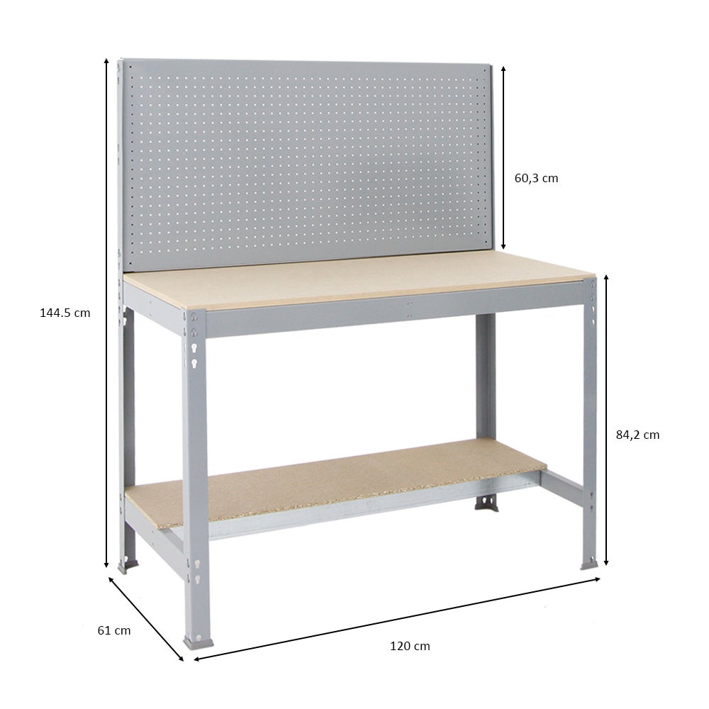 PROREGAL Quick Buffalo werkbank met gereedschapswand, afmetingen (H x B x D): 84 x 120 x 61 cm, draagvermogen: 600 kg, grijs