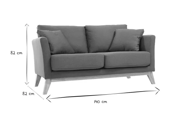 Canapé scandinave déhoussable 2 places en tissu bleu canard et bois clair OSLO