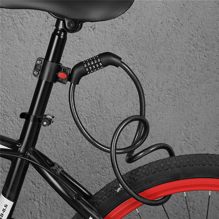 (2-tlg. Set) 5-Stelliges Code Fahrradschloss Velo Zahlenschloss   Halterung - Schwarz