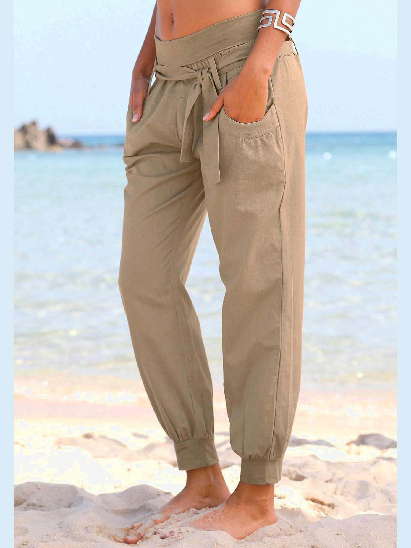 Pantalon de plage large ceinture en jersey