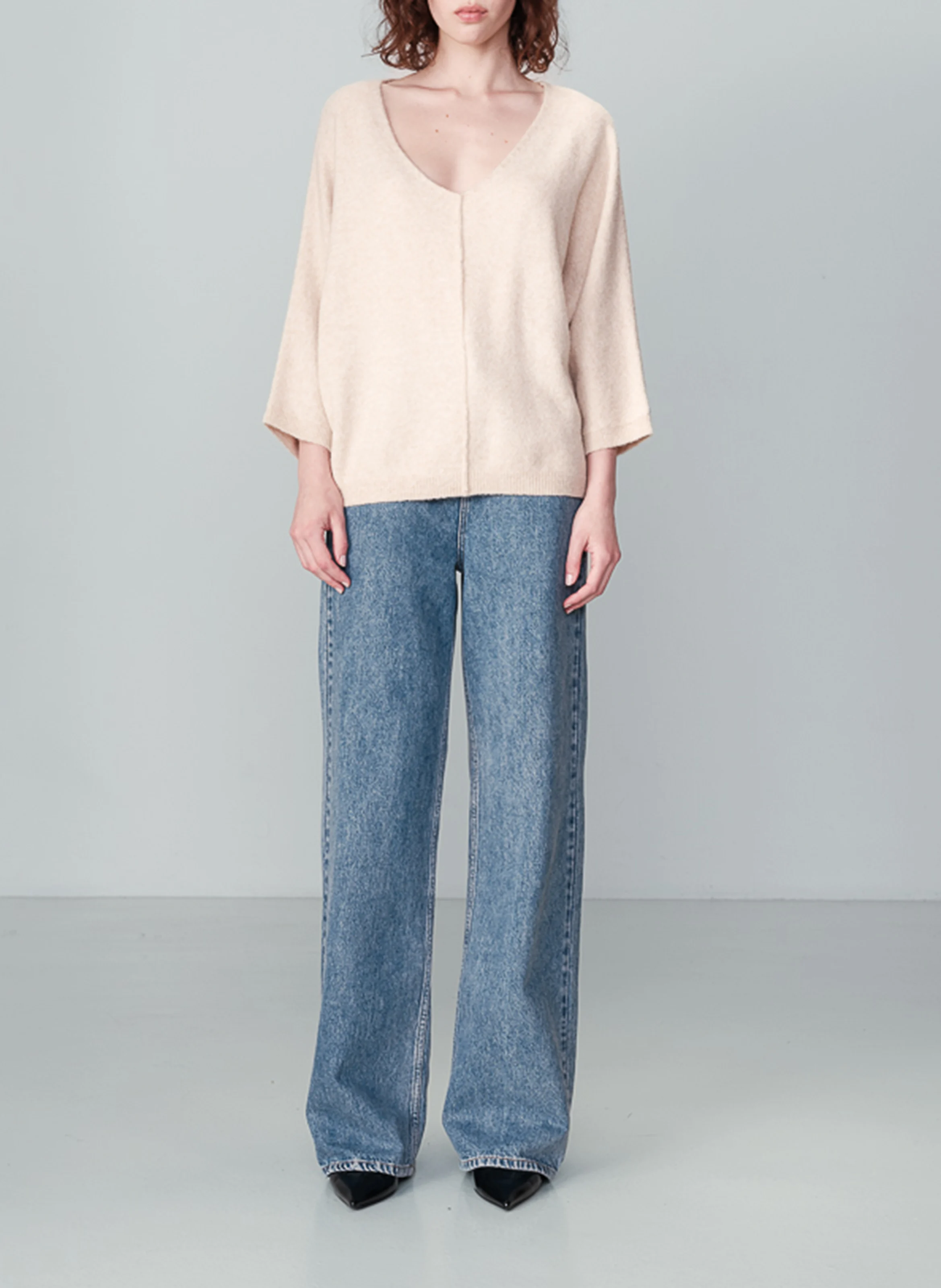 NADIR - Pull col V ample en maille | Beige