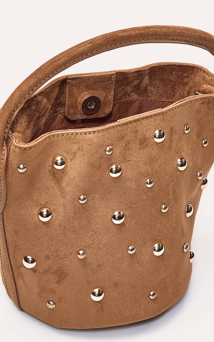 Marron Sac Bandoulière En Faux Suède Beige Avec Détails De Clous Dorés