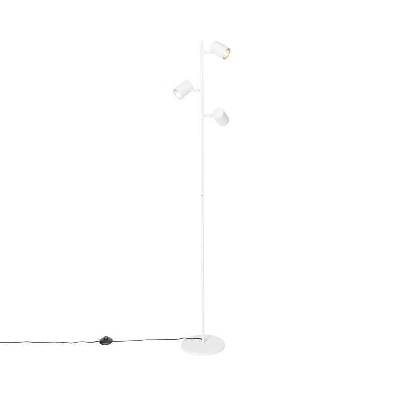 QAZQA - Moderne vloerlamp | Staande lamp | Vloerlamp | Lamp | Lamp, Wit, 3-lichts - Jeana | Woonkamer | Slaapkamer - Staal, Langwerpig - LED-compatibel, GU10