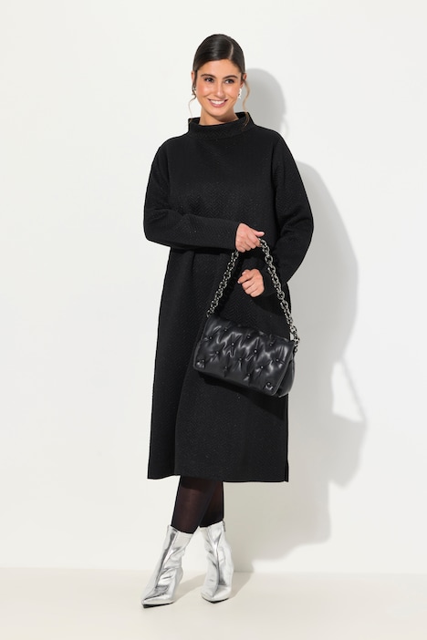 Sweatkleid, Metallic-Effekt, Stehkragen, Langarm
