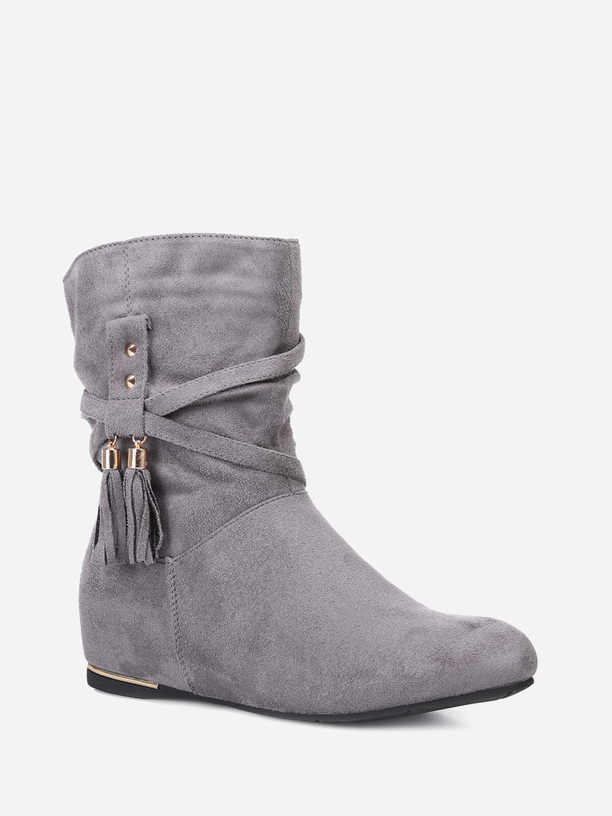 Bottines plissées à talon compensé et pampilles- Gris