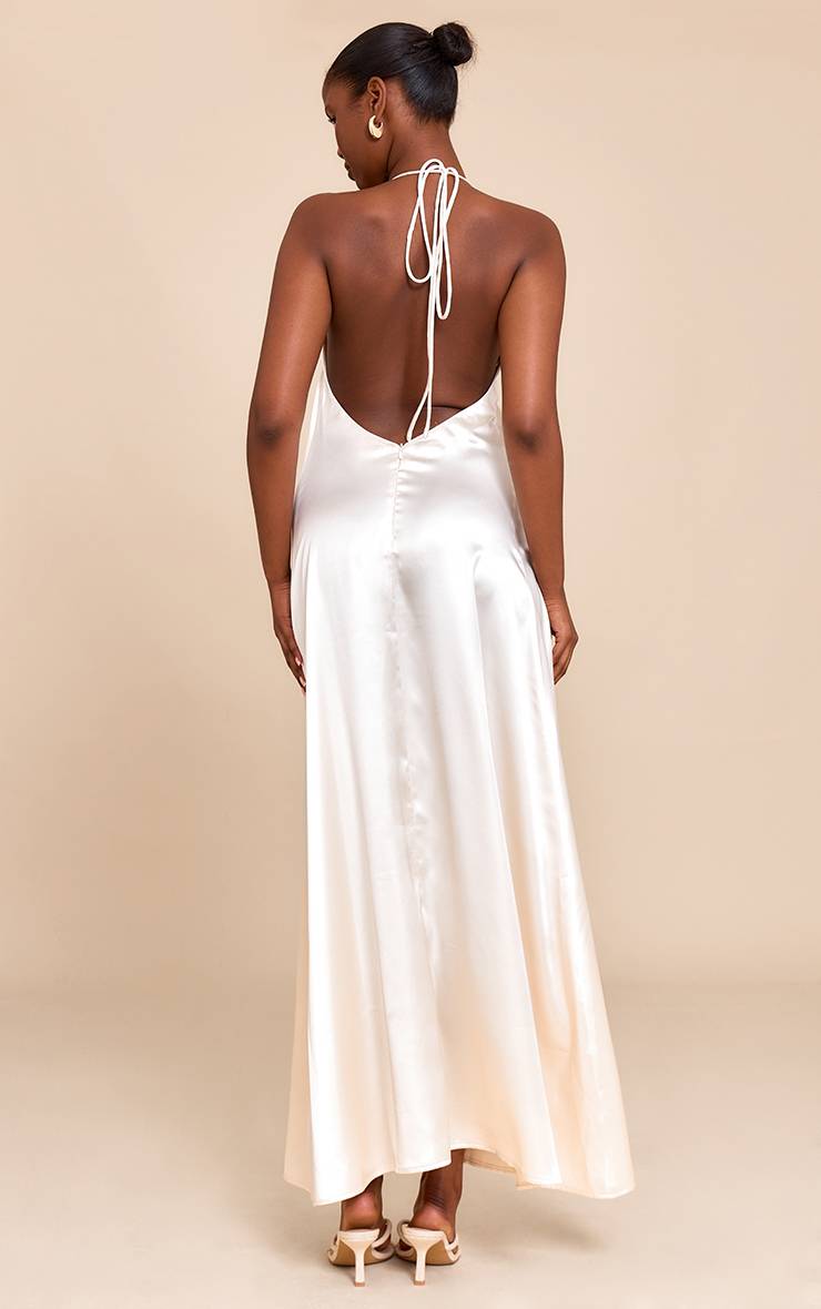 Crème Robe Longue Nuisette En Satin À Dos Lacé