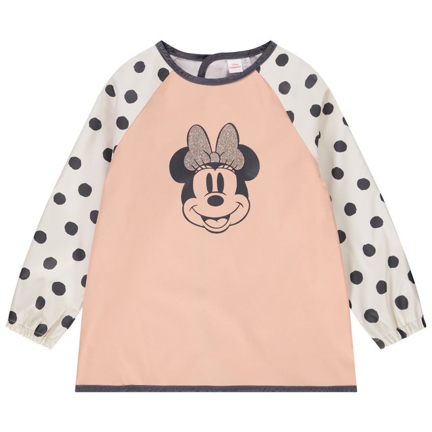 Tablier en toile manches longues imprimé pois et print Minnie Disney pour fille - Rose