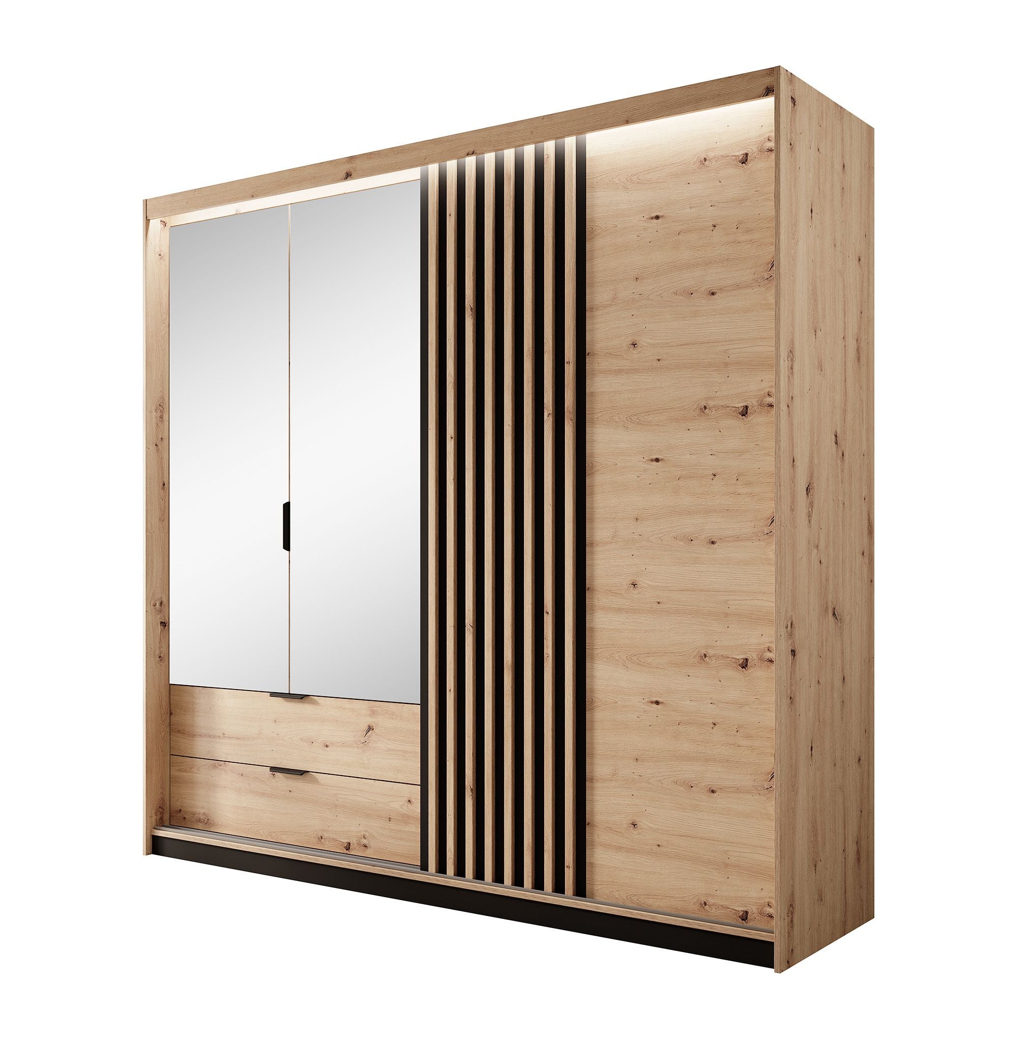 Tasha - Kledingkast 3-deurs - Eiken/zwart - 220x60x210 cm